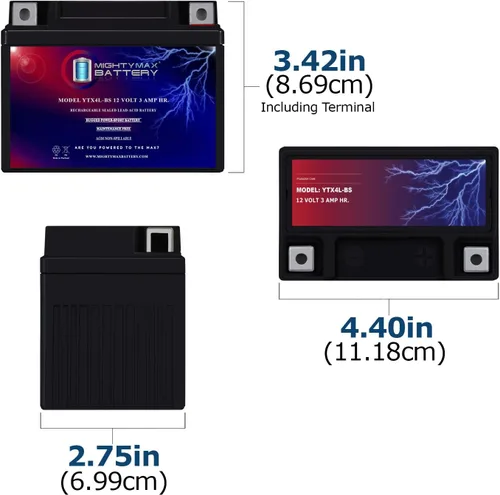 Vista 2 de Mighty Max Battery YTX4L-BS - Batería de repuesto de 12 V y 3 Ah compatible con Power Sonic CB4L, paquete de 6