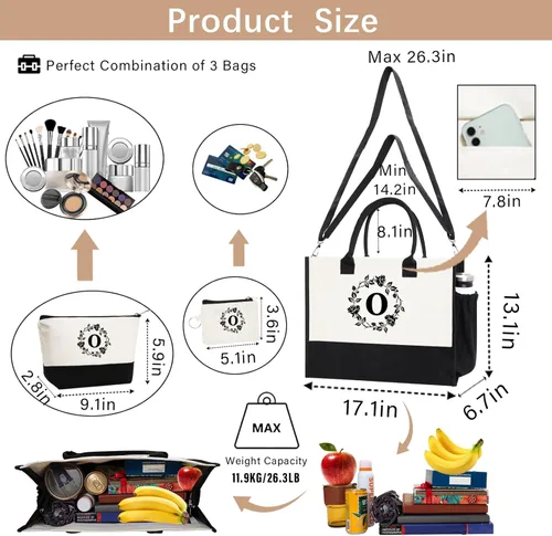 Vista 101 de Monogram - Bolsas de lona personalizadas con iniciales para mujer, bordado de doble cara, bolsas de playa, regalos para mujeres