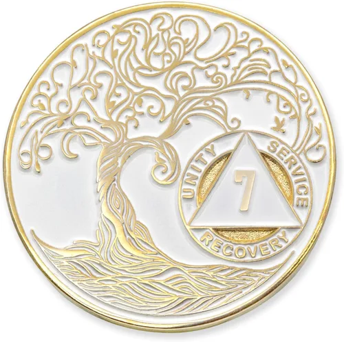 Vista 272 de 1 año Sobriety Mint Twisted Tree of Life Medallón de recuperación AA chapado en oro, chip/ficha - negro