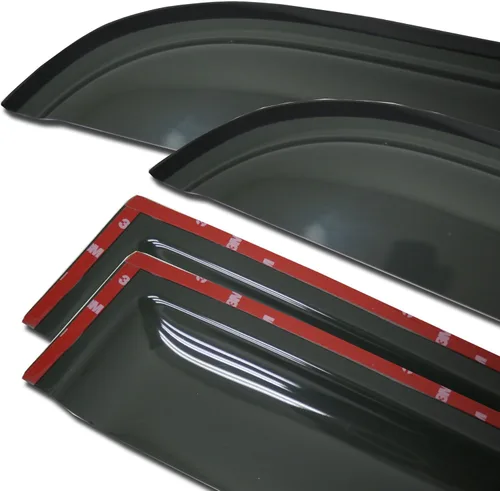 Vista 2 de Tuningpros WV-121 - Juego de 4 piezas de visera de ventana de montaje exterior, protector contra la lluvia, color humo oscuro, compatible con Dodge