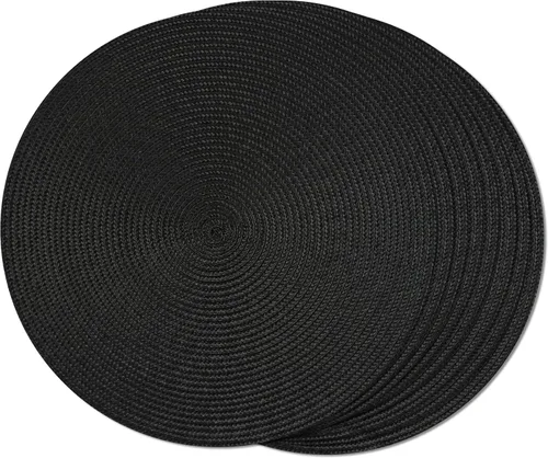 FunWheat Juego de 8 manteles individuales redondos trenzados para mesa de comedor, tejidos, lavables, antideslizantes, 15 pulgadas (negro, 8 piezas)