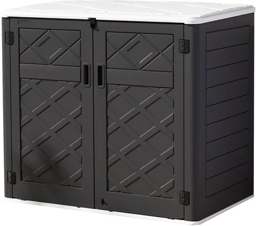 Vista 16 de Mrosaa Cobertizo horizontal de almacenamiento de resina, 34 pies cúbicos horizontales para exteriores, gabinete de almacenamiento impermeable