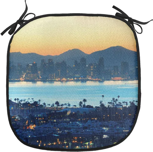 Vista 93 de Lunarable American Chair Cushion Pad, Massachusetts Flagg Holds a Bow and Pointing Downward Arrow, Seat Padding for Kitchen & Patio with Anti-Slip