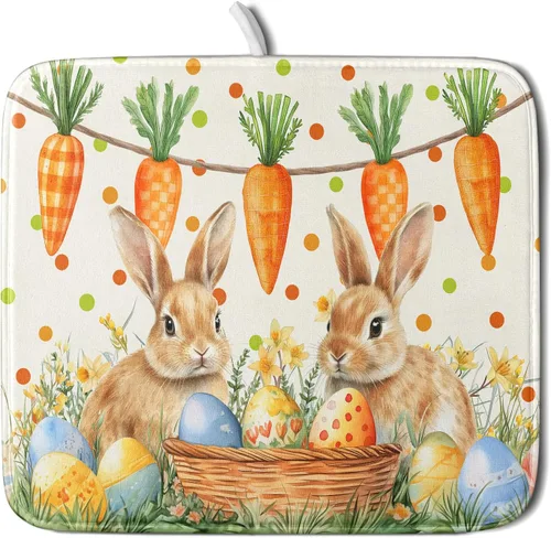 Vista 72 de Tapete de secado de platos con diseño de pájaro rojo de Feliz Navidad, absorbente y de secado rápido, protector para encimera de cocina, 18 x 24