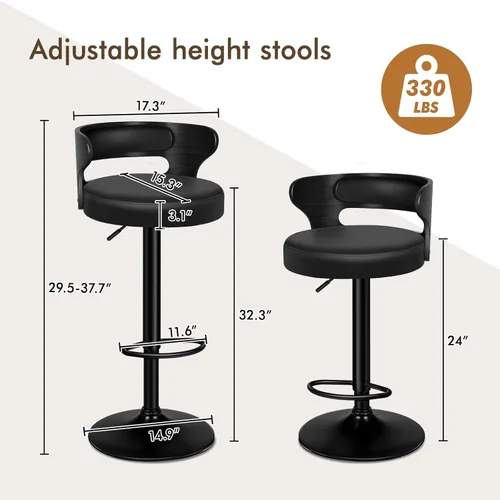 Vista 8 de ALFORDSON Bar Stools Set of 4, Adjustable Height Swivel Barstools for Kitchen Counter, Modern PU Leather Upholstered Bar Chairs with Bentwood Back