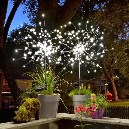 Vista 18 de Anordsem Luces Solares para Exteriores Decorativas: Alambre de Cobre Flexible con 120 Perlas LED de Fuegos Artificiales - Impermeables, DIY