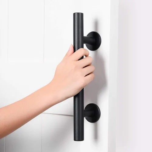 Vista 4 de SMARTSTANDARD Juego de 2 manijas de puerta de granero de 12 pulgadas, diseño rústico grande de dos lados, para puertas, garajes, cobertizos, Negro