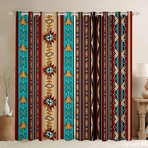 Vista 21 de Cortinas opacas de estilo bohemio occidental de 76 x 45 pulgadas, cortinas y cortinas de atrapasueños de vaca, cortinas del suroeste, cortinas
