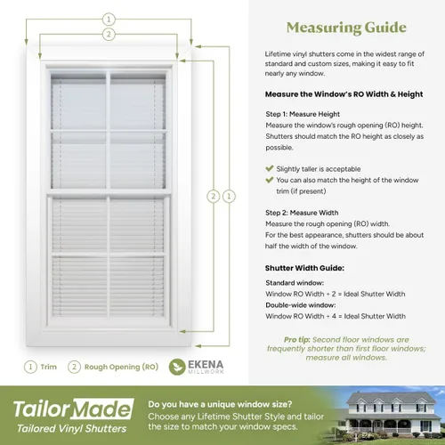 Vista 14 de Ekena Millwork Lifetime Vinyl LL1S12X02500MB - Contraventanas estándar de vinilo con parte superior abovedada y montante central, contraventanas
