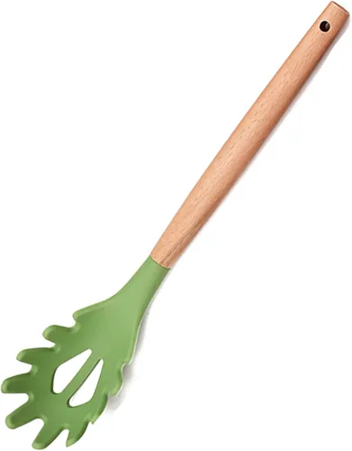 Vista 16 de 1 utensilio de cocina de silicona verde aguacate resistente al calor, mango de madera, espátulas de cocina antiadherentes para pescado, huevos