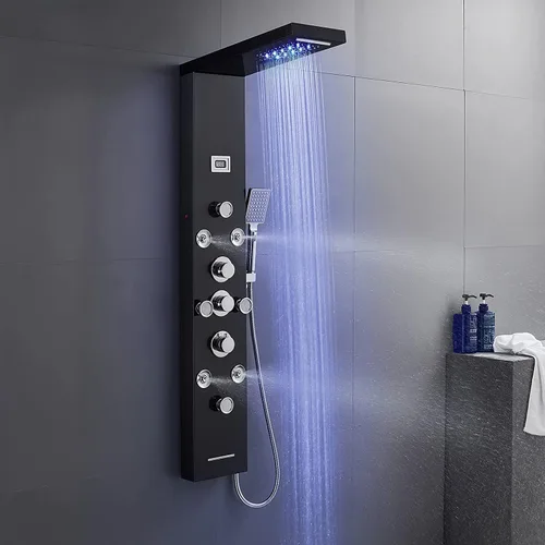 Vista 11 de POPFLY Sistema de Panel de Torre de Ducha con Altura de Brazo de Ducha Ajustable, Sistema de Cabezal de Lluvia, Panel de Ducha de Acero Inoxidable