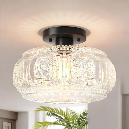Vista 12 de Lámpara de techo semiempotrada, lámpara de techo de vidrio de globo, iluminación moderna dorada para pasillo, porche, pasillo, cocina, dormitorio