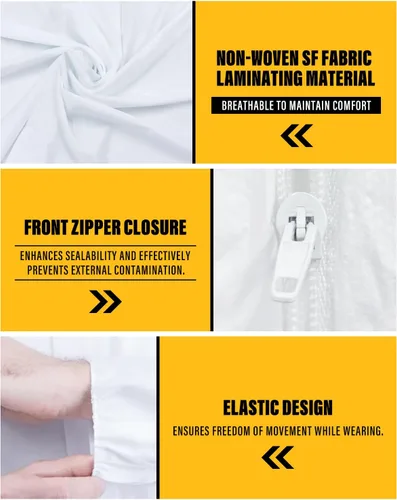 Vista 2 de Traje de protección desechable para materiales peligrosos Traje completo de pintor para hombres y mujeres en 7 tallas con múltiples Blanco
