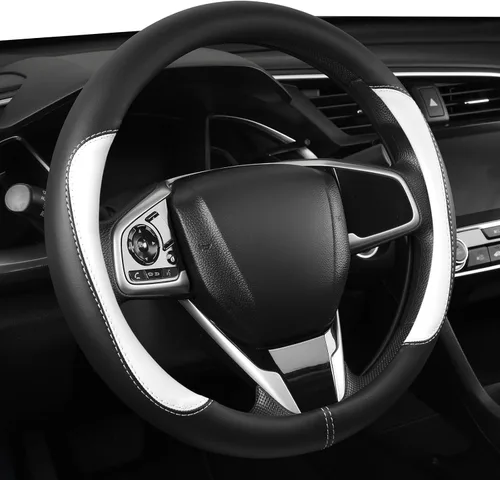 Vista 8 de Funda para volante de automóvil, funda para volante de cuero de microfibra universal 14.5-15 pulgadas, antideslizante, transpirable, protector