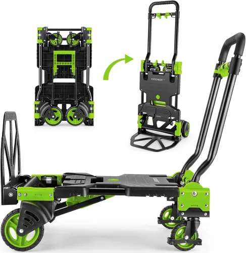 Vista 9 de Carro de mano plegable de 330 libras, de transporte resistente, combinación de cuatro ruedas y dos ruedas convertible carrito Dolly con mango