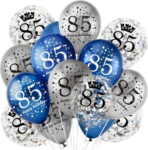 Vista 12 de 18 Piezas Globos de Decoraciones de Feliz Cumpleaños Azul Marino Plateado Globos de 100 Cumpleaños Decoración Feliz 100 Cumpleaños Confeti Globos