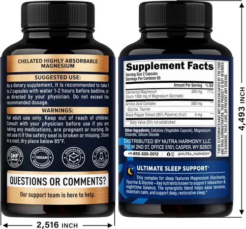 Vista 3 de NUTRAHARMONY Soporte de cortisol y glicinato de magnesio con cápsulas de glicina