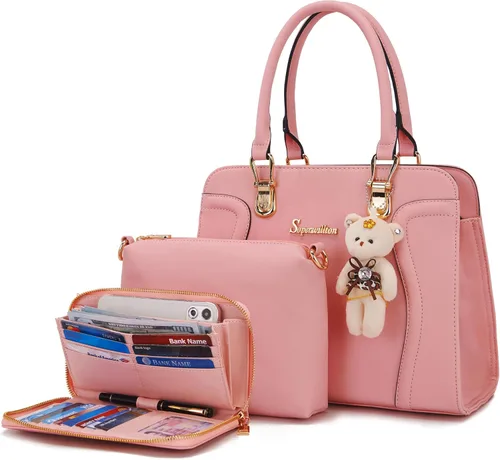 Vista 11 de Soperwillton Monederos para mujer, bolso cruzado de hombro, asa superior, bolsa de mano, cartera, juego de 3 piezas Wallet, Set, 3pcs