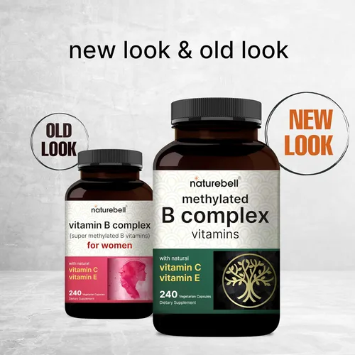 Vista 3 de Vitaminas del complejo B metilado, 240 cápsulas vegetales Complejo multivitamínico B B12, folato, biotina y más - con vitamina C natural, E
