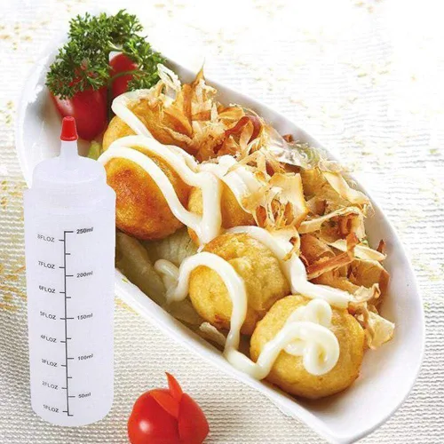 Vista 3 de Botellas de condimentos exprimibles de 8.5 fl oz/8.80Z, botellas exprimibles para salsas, botella medidora pequeña con boquilla, dispensación