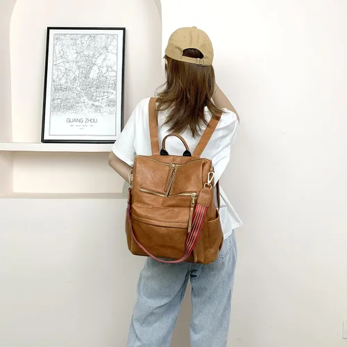 Vista 3 de Mochila de moda para mujer Bolsas de diseño multiusos Bolsa de hombro de cuero sintético Bolsa de viaje