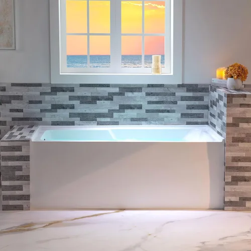 Vista 18 de WOODBRIDGE Bañera rectangular de acrílico de 60 pulgadas en blanco con drenaje derecho, drenaje desplegable de níquel cepillado incluido BA6030R