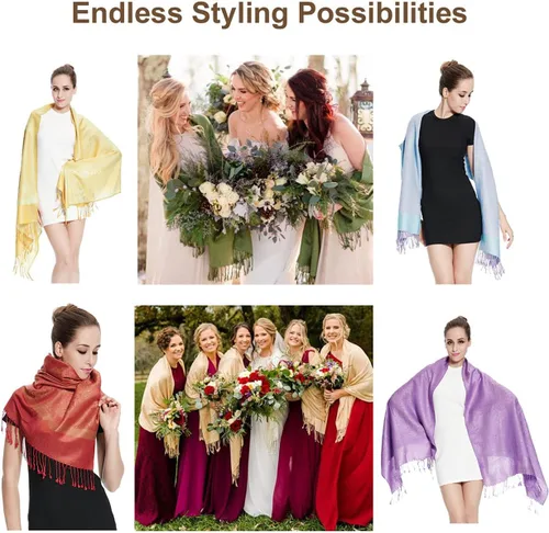 Vista 5 de SILVERFEVER - Chal vintage para mujer, estampado de cachemira jacquard, pashmina, para ocasiones especiales, bufanda de noche, estola de doble cara