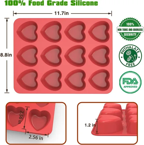 Vista 3 de SILIVO Molde de silicona para magdalenas en forma de corazón (paquete de 2) - Moldes de silicona antiadherentes para hornear, molde para magdalenas