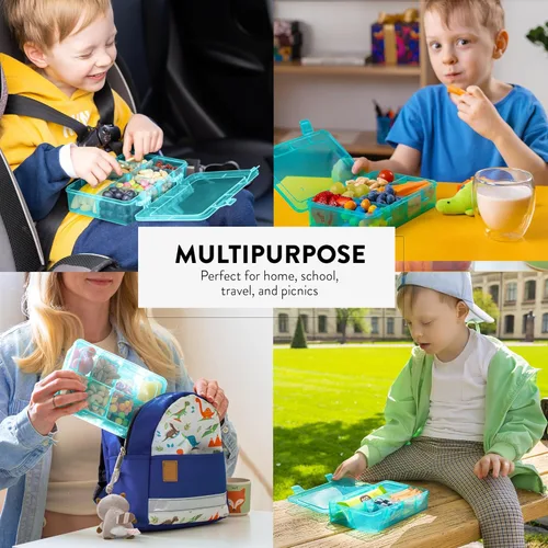 Vista 7 de Juego de 2 Recipientes para Aperitivos - Reutilizables, 100 Etiquetas Disolubles, 8 Compartimentos Ajustables, Apto para Lavavajillas, Sin BPA