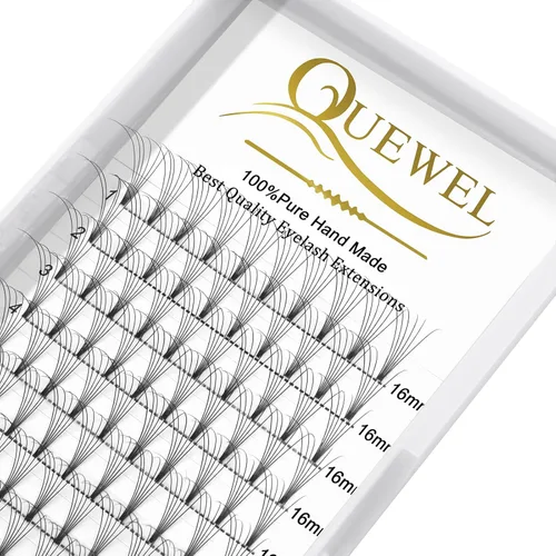 Vista 58 de QUEWEL Extensiones de pestañas listas para colocar, Extensiones de pestañas en abanico prefabricadas 3D de 0.07mm de grosor, rizado C, 10mm