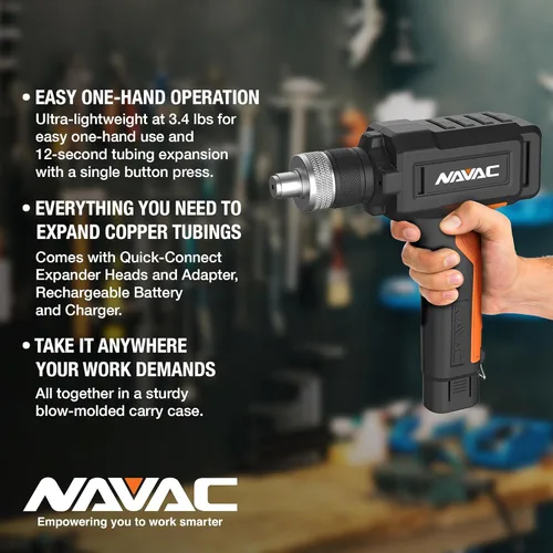 Vista 7 de NAVAC NTE11L - Expansor de tubos eléctricos - Herramienta de estampar de cobre suave o recocido - Funciona con pilas, operación con un solo botón