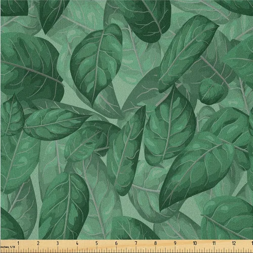 Vista 34 de Ambesonne Ivy Leaves Fabric by The Yard, Contemporary Design of Fantasy Themed Dreamy Leafy Pattern on Dark Back, Microfiber Fabric for Arts and