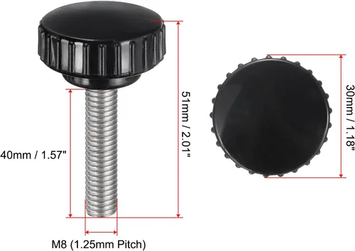 Vista 48 de uxcell 2 perillas de sujeción moleteadas M6 x 0.394 in métricas de acero inoxidable 304 rosca macho tornillo de pulgar en tipo 1.181 in cabeza