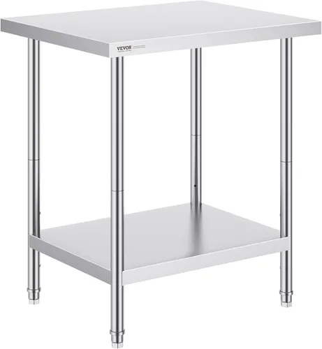 Vista 15 de VEVOR Mesa de preparación de acero inoxidable, 24 x 24 x 34 pulgadas, capacidad de carga de 700 libras, mesa de trabajo de metal resistente con 3