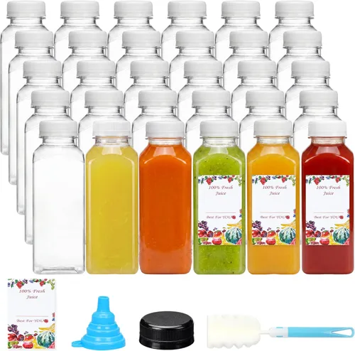 Vista 10 de SUPERLELE 30 botellas de plástico para jugo de 8 onzas con tapas de diferentes colores, recipientes de jugo reutilizables con tapas para jugos