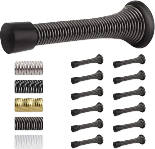 Vista 5 de Paquete de 2 topes grandes de bronce aceitado de 3.35 pulgadas para la parte inferior de la puerta con puntas de parachoques de goma Topes