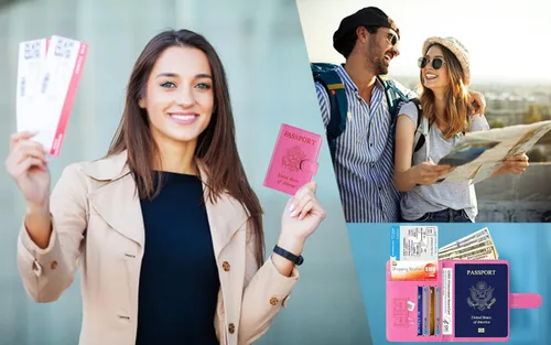 Vista 5 de Funda para pasaporte de piel con bloqueo RFID, accesorios de viaje para mujeres y hombres, gris), 43528-18280