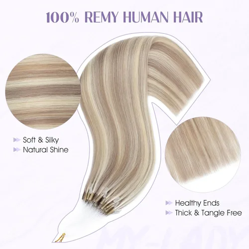 Vista 3 de Microlink - Extensiones de cabello humano con punta en U de 14 pulgadas, extensiones de cabello humano real, rubio ceniza, mezcla de rubio