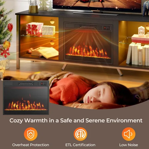 Vista 6 de RELAX4LIFE - Insertos de chimenea eléctrica de 23 pulgadas - Calentador de chimenea de 750 W/1500 W con 3 colores de llama, brillo de cristal