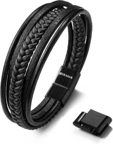 Vista 9 de SERASAR Premium Leather Bracelet [Braid] for Men in Black & Brown Various Lengths Magnetic Stainless Steel Clasp Exclusive Jewellery Box
