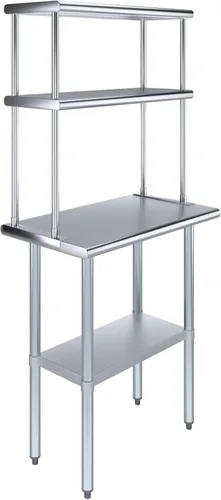 Vista 6 de Mesa de trabajo de acero inoxidable resistente aprobada por la NSF con estante inferior ajustable para cocinas, cuartos de servicio, almacenamiento