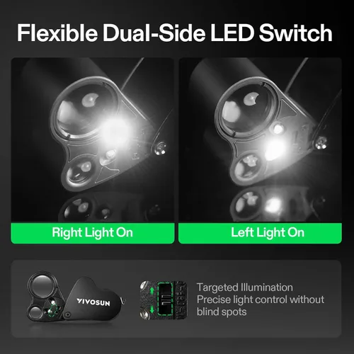 Vista 4 de VIVOSUN 30X 60X Lupa de joyeros iluminada plegable con luz LED para joyas, gemas, relojes, monedas, sellos, antigüedades, negro