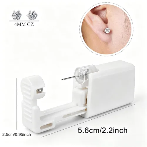 Vista 7 de Anzero Kit de perforación de oreja desechable para cartílago de oreja, kit con tachuelas de circonita cúbica estériles, pistola de perforación sin