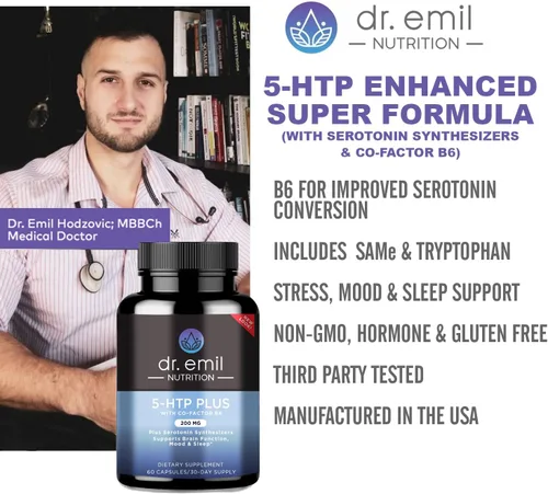 Vista 4 de Dr. Emil Nutrition - 5-HTP Plus de 200mg, sintetizadores de la serotonina y Cofactor B6 para una mejor conversión de aminoácidos en serotonina