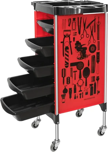 RED by Salon Trolley Cart, multifunción con 5 cajones para estilista, estación de peluquería con ruedas, profesional para peluquería, tinte para el