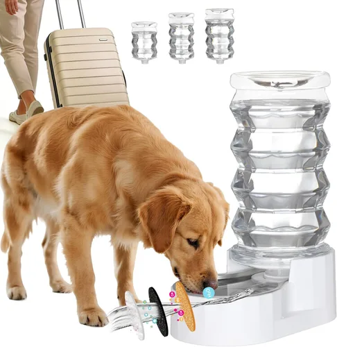 Vista 30 de RIZZARI Dispensador de agua grande para perros: 8L de gravedad elevada en negro, dispensador automático de acero inoxidable con cepillo