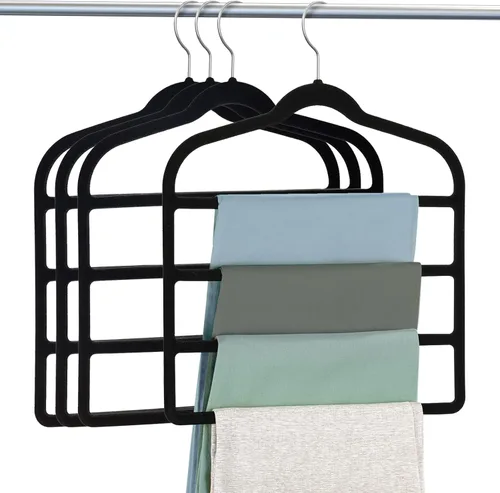 Vista 10 de DUDUCOFU - Perchas de terciopelo antideslizantes que ahorran espacio para pantalones, paquete de 4 perchas de ropa de varias capas, organizador
