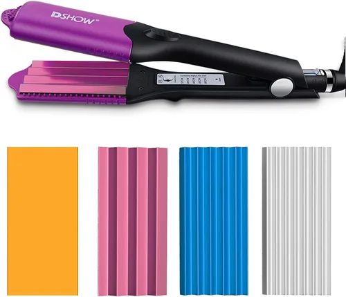 Vista 16 de DSHOW Plancha para el cabello 4 en 1, rizador, moldeador, alisador, con 4 planchas de crimpado intercambiables de titanio y cerámica (Morado)