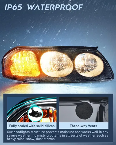 Vista 4 de Nilight Conjunto de faros compatible con 2000 2001 2002 2003 2004 2005 Chevy Impala Faro de repuesto con carcasa negra y reflector ámbar