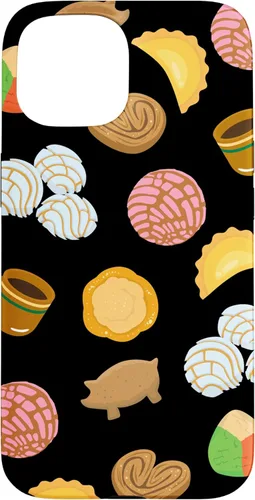 Vista 6 de iPhone 14 Plus Conchas Pan Dulce Patrón Negro Teléfono Caja Latina Caja De Regalo